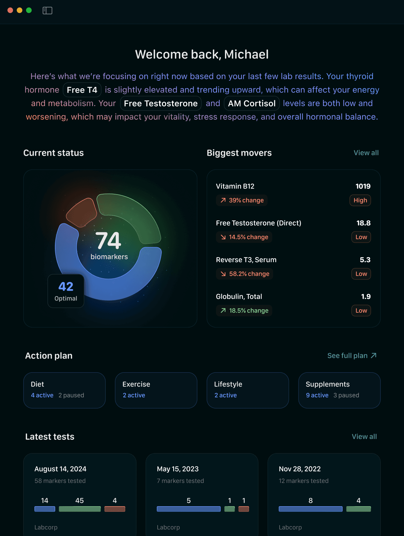 Hemo Dashboard - Mobile interface for bloodwork tracking and insights